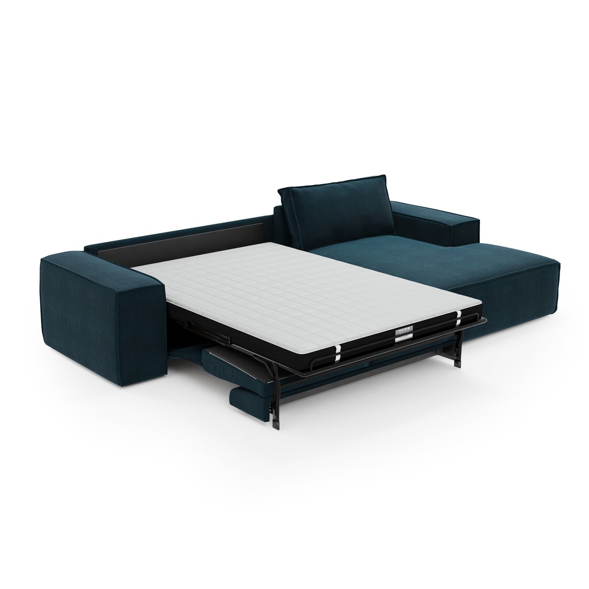 Canapé convertible angle droit 5 places en velours JOAN bleu paon, SIA HOME