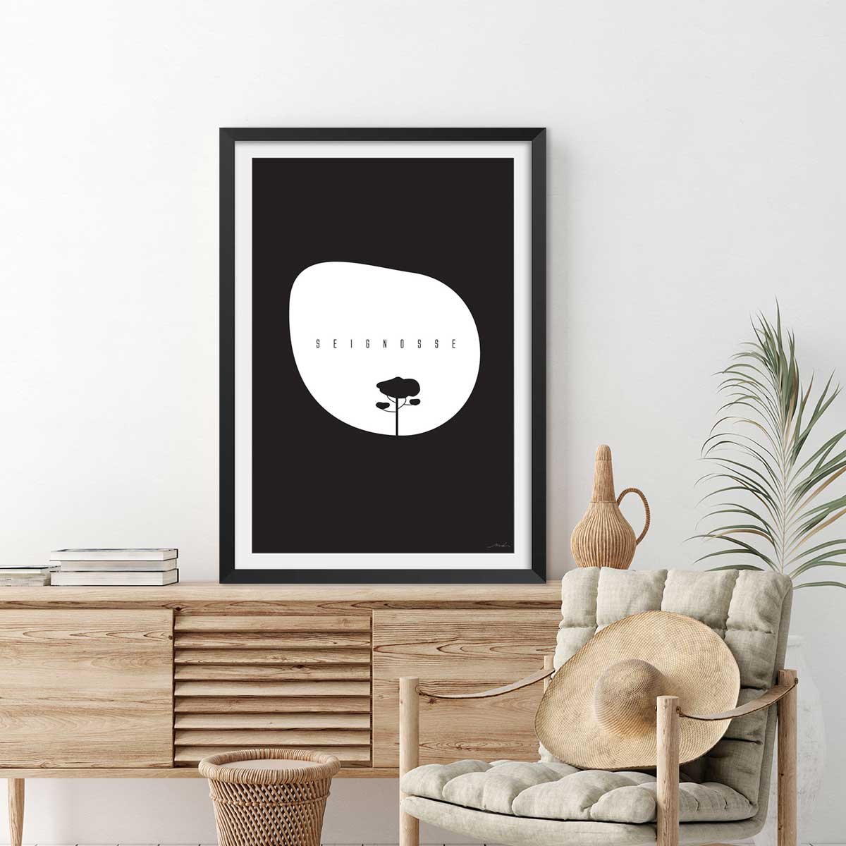 Affiche minimal seignosse affiche + cadre en bois - noir, HEXOA