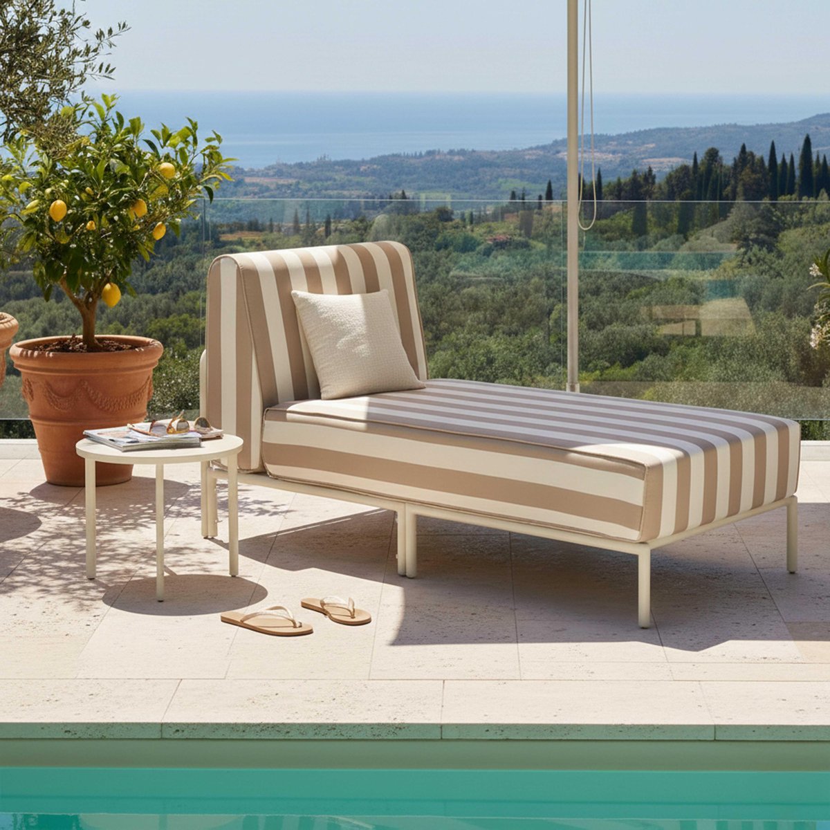 Méridienne rayée pour salon de jardin modulable , PATIO beige, OVIALA