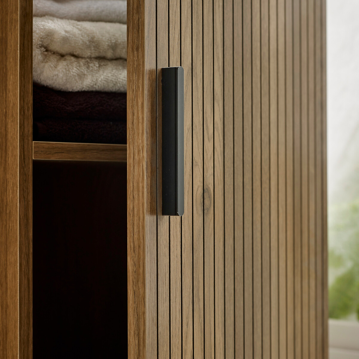 Henly Slatted Door Bathroom Storage Cabinet walnut, SO'HOME