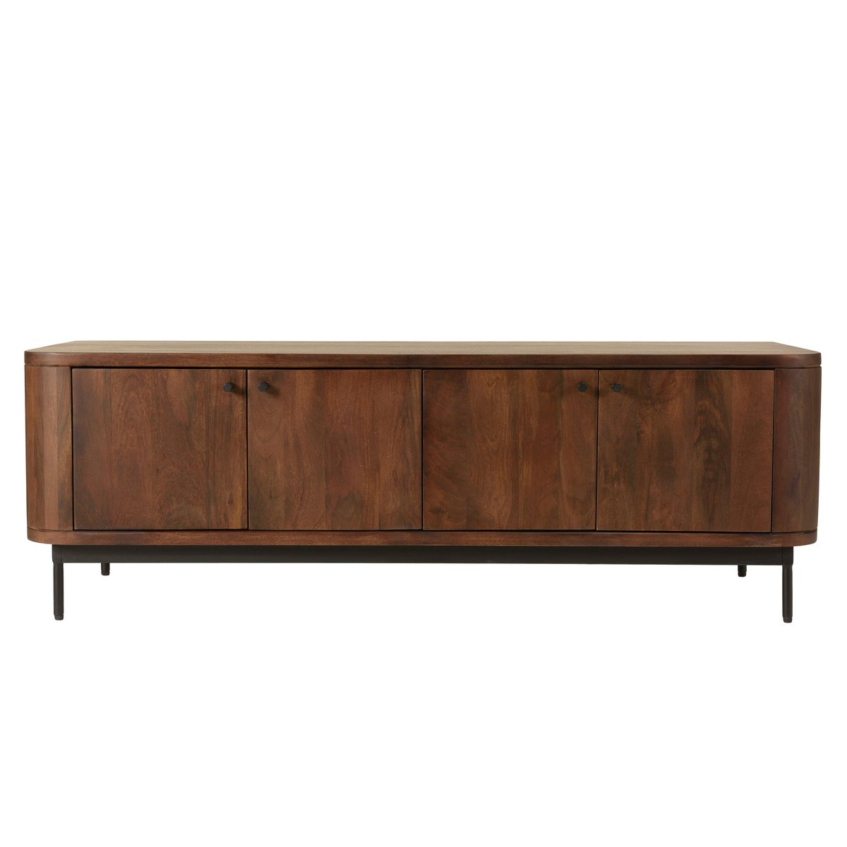 Meuble TV design bois foncé et métal noir 4 portes NOHAM marron, PIER IMPORT