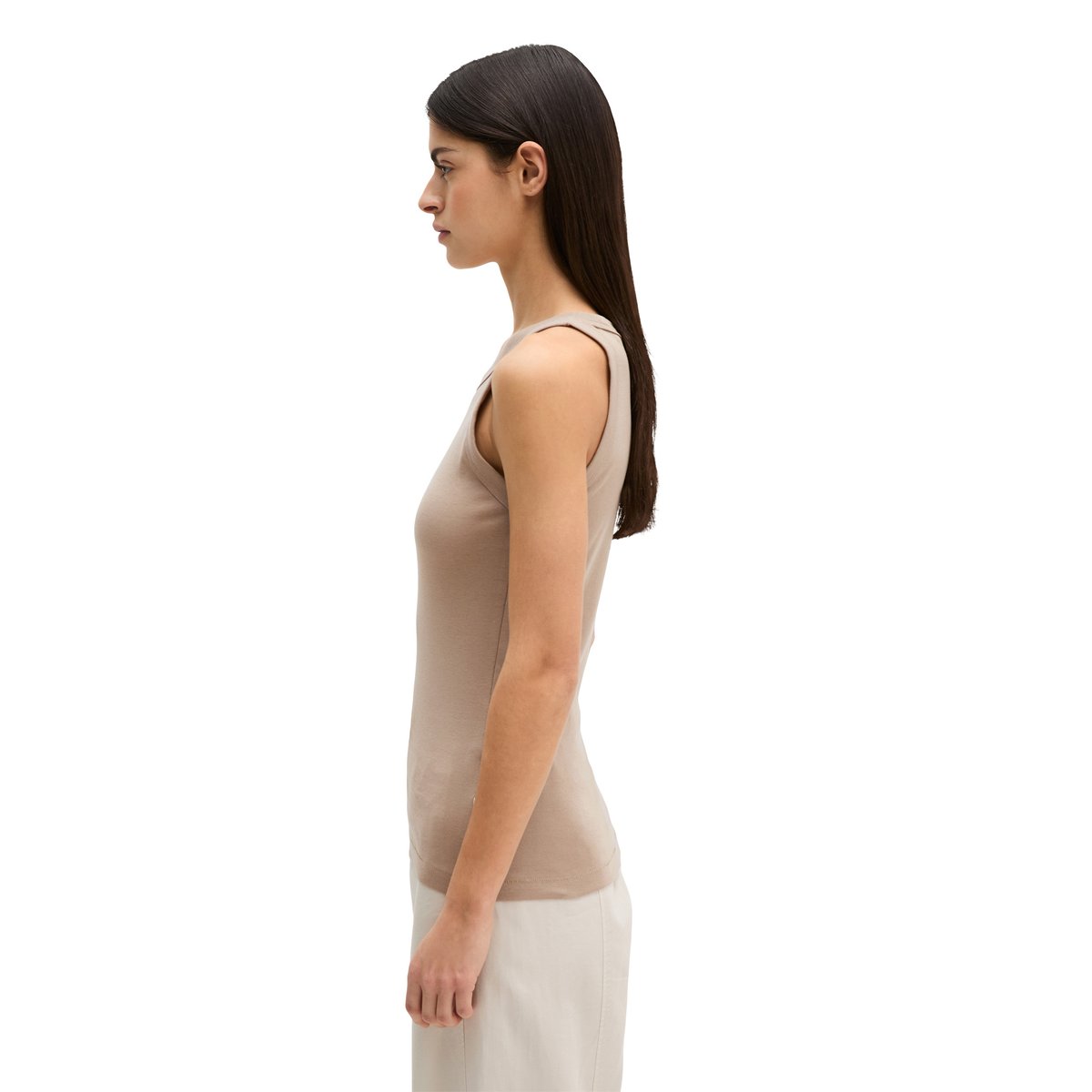 Débardeur regular en jersey de coton organique rib beige, MARC O'POLO