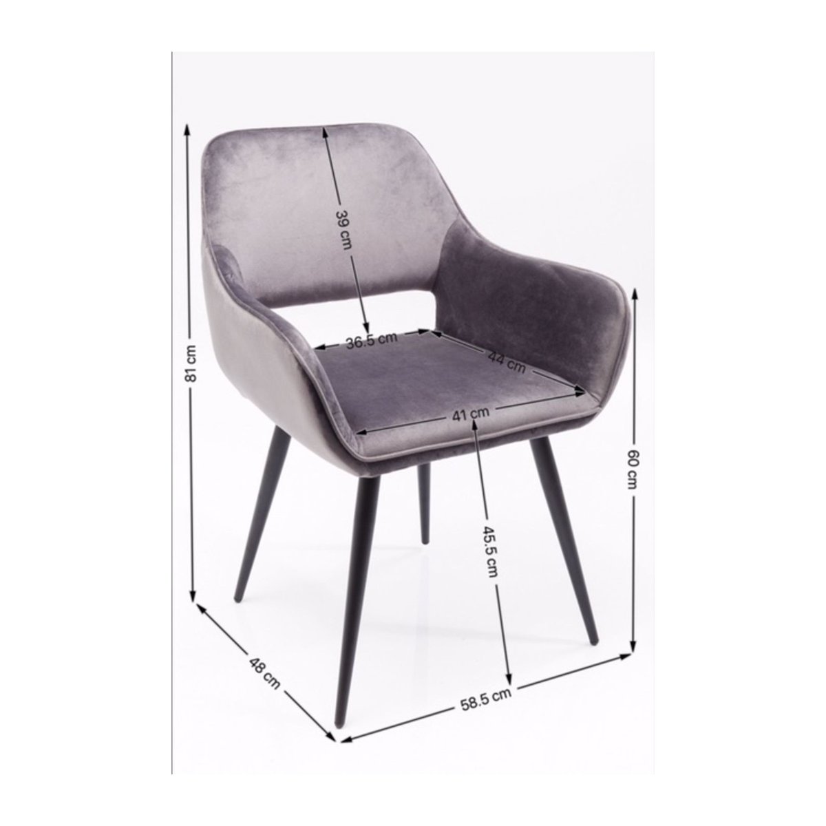 Chaise avec accoudoirs en velours, SAN FRANCISCO bleu pétrole, KARE DESIGN