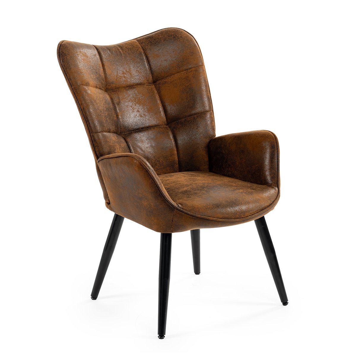 Fauteuil confortable bas style rétro vintage dossier moyen assise confortable pieds métal, KANAS marron, MEUBLES COSY