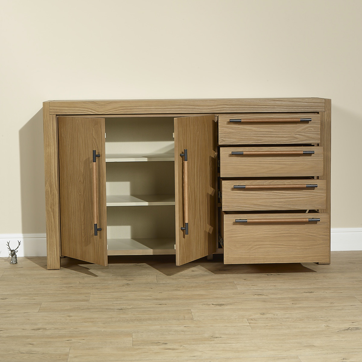 Buffet salon moderne en bois massif, 4 tiroirs, 2 portes MEGÈVE marron, ROBIN DES BOIS