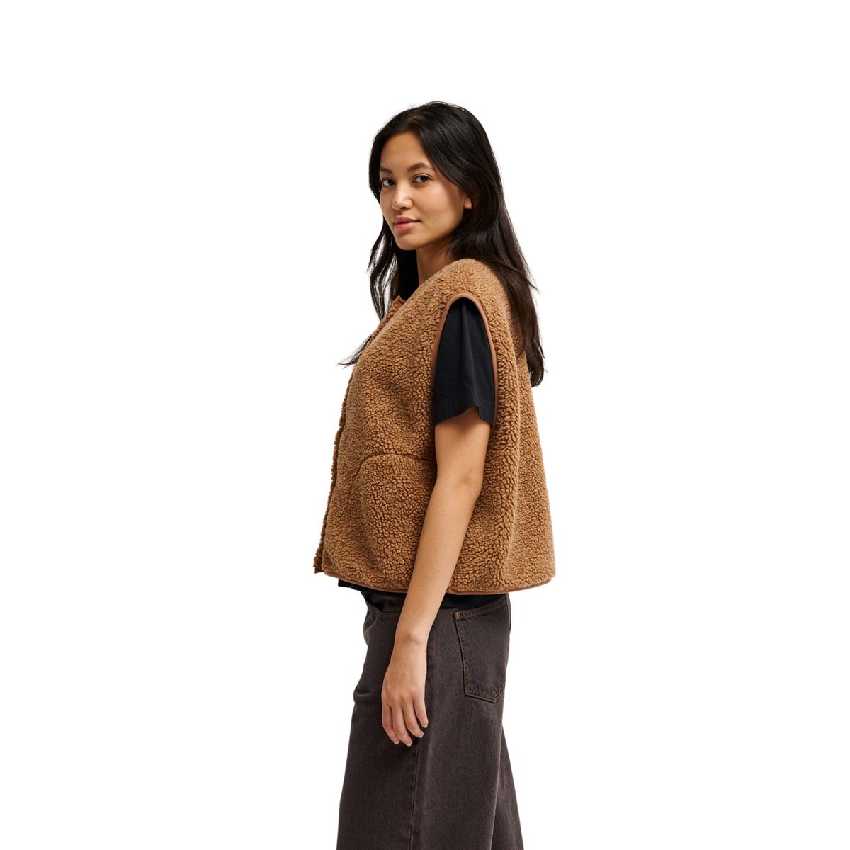 Gilet Sherpa sans manches CROPPED marron rawhide, QUIKSILVER