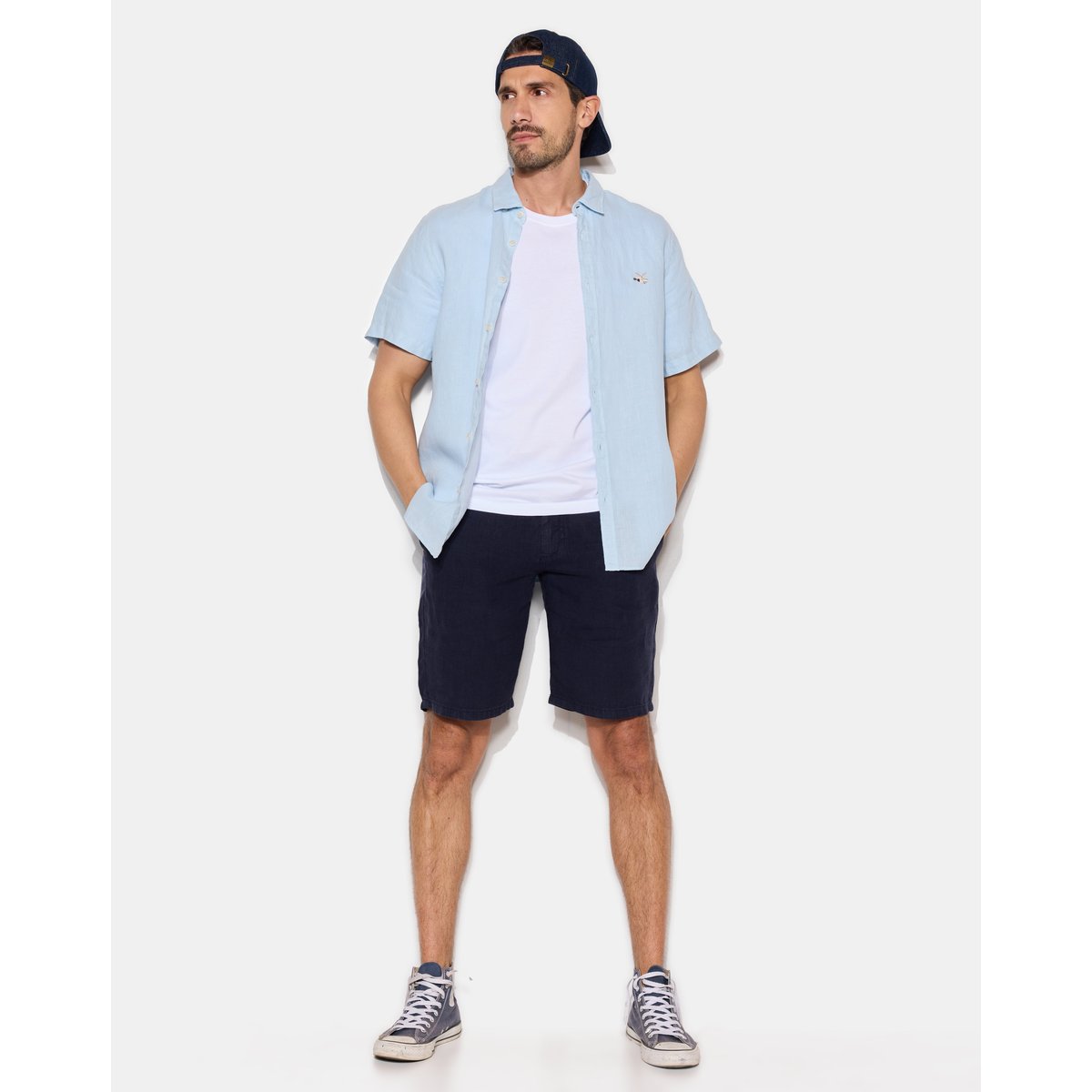 Chemise en lin LINO manches courtes bleu ciel, CHEVIGNON