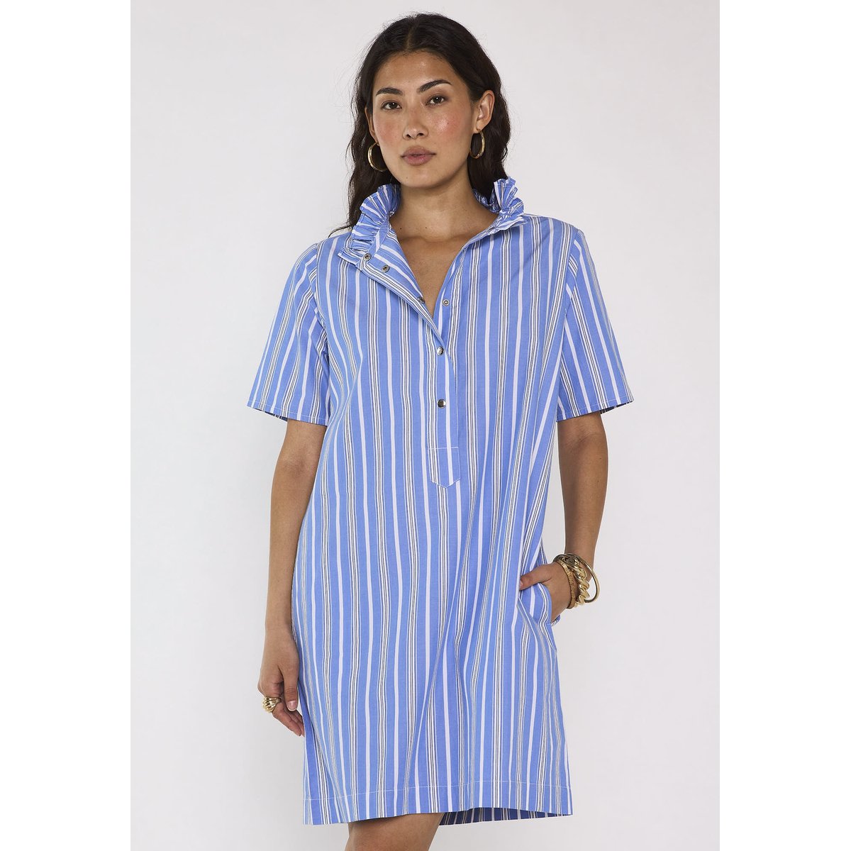 Robe droite rayée à manches courtes en coton BLAKE bleu roi, Maison 123