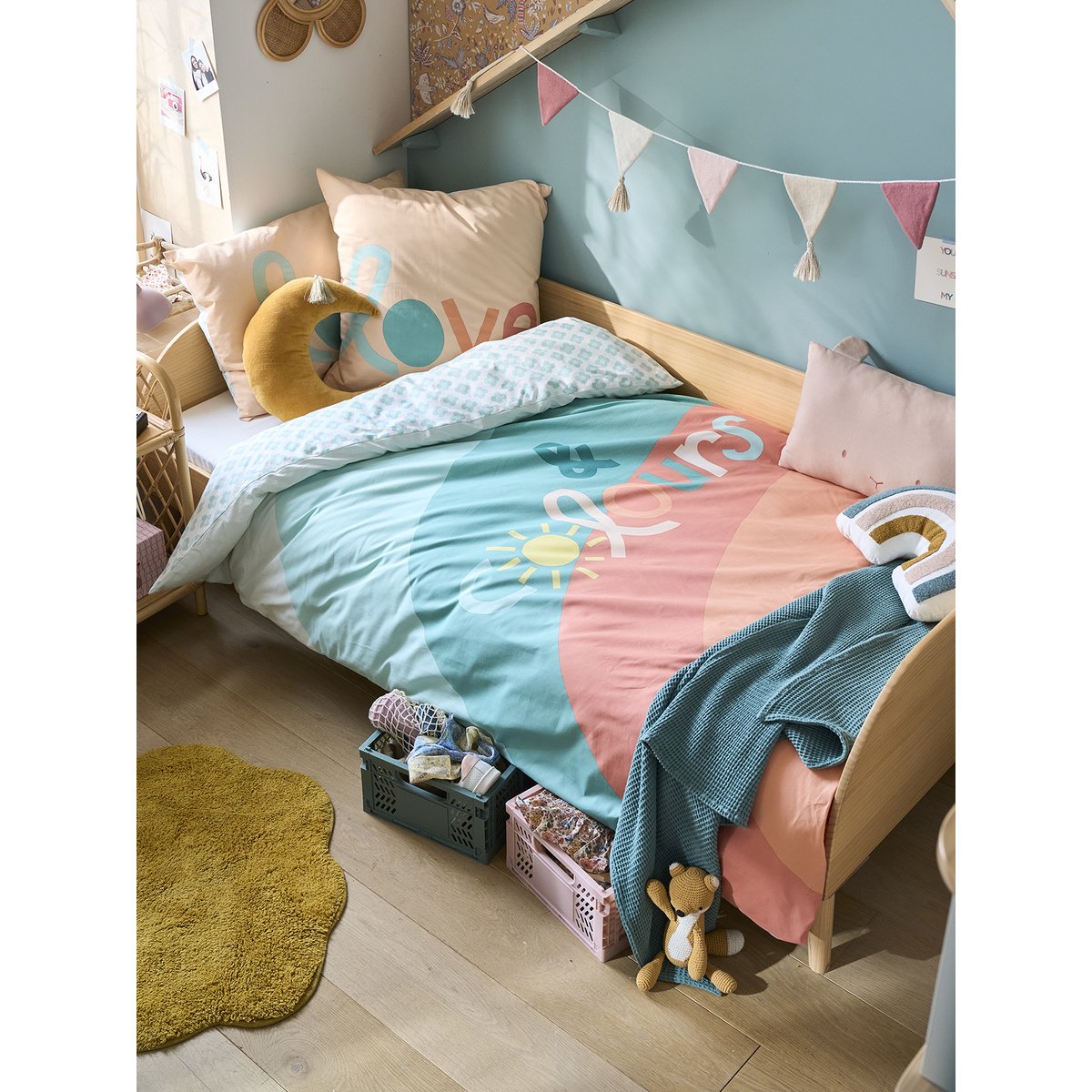 Parure housse de couette + taie d'oreiller BOHO multicolore, VERTBAUDET
