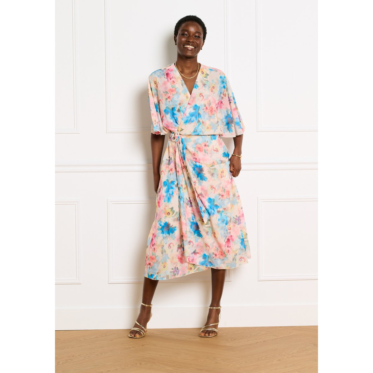 Robe midi portefeuille jaune pastel, LOLALIZA