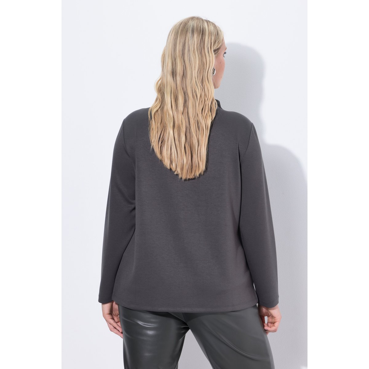 Sweat-shirt oversize à col montant gris kaki, ULLA POPKEN