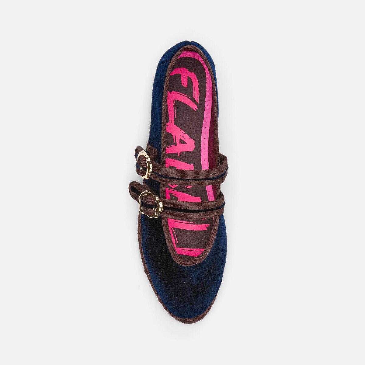 Claire Velour Ballet Pumps midnight blue/chocolate, FLABELUS