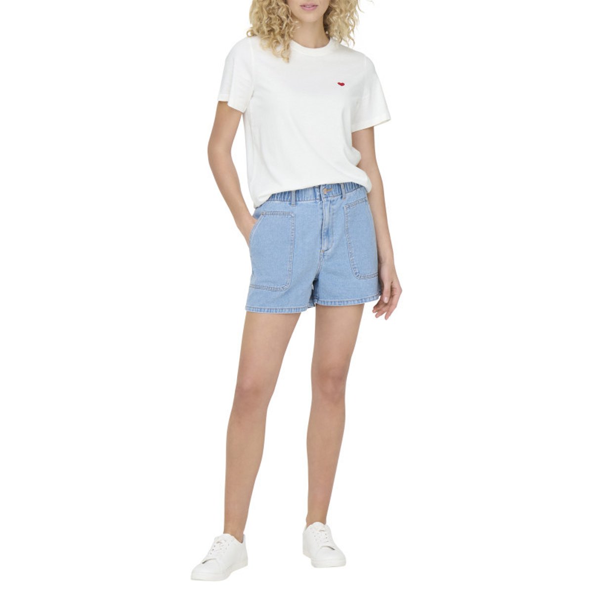 T-shirt en coton blanc uni avec une coupe droite et un col rond blanc, JDY