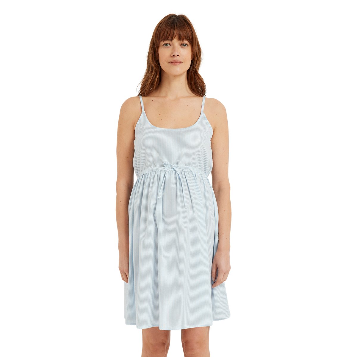 Chemise de nuit fines bretelles de grossesse en seersucker rayé bleu pâle, VERTBAUDET