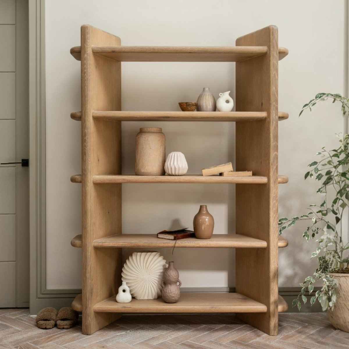 Bibliothèque en bois à bords arrondis ASTER bois naturel, PIER IMPORT
