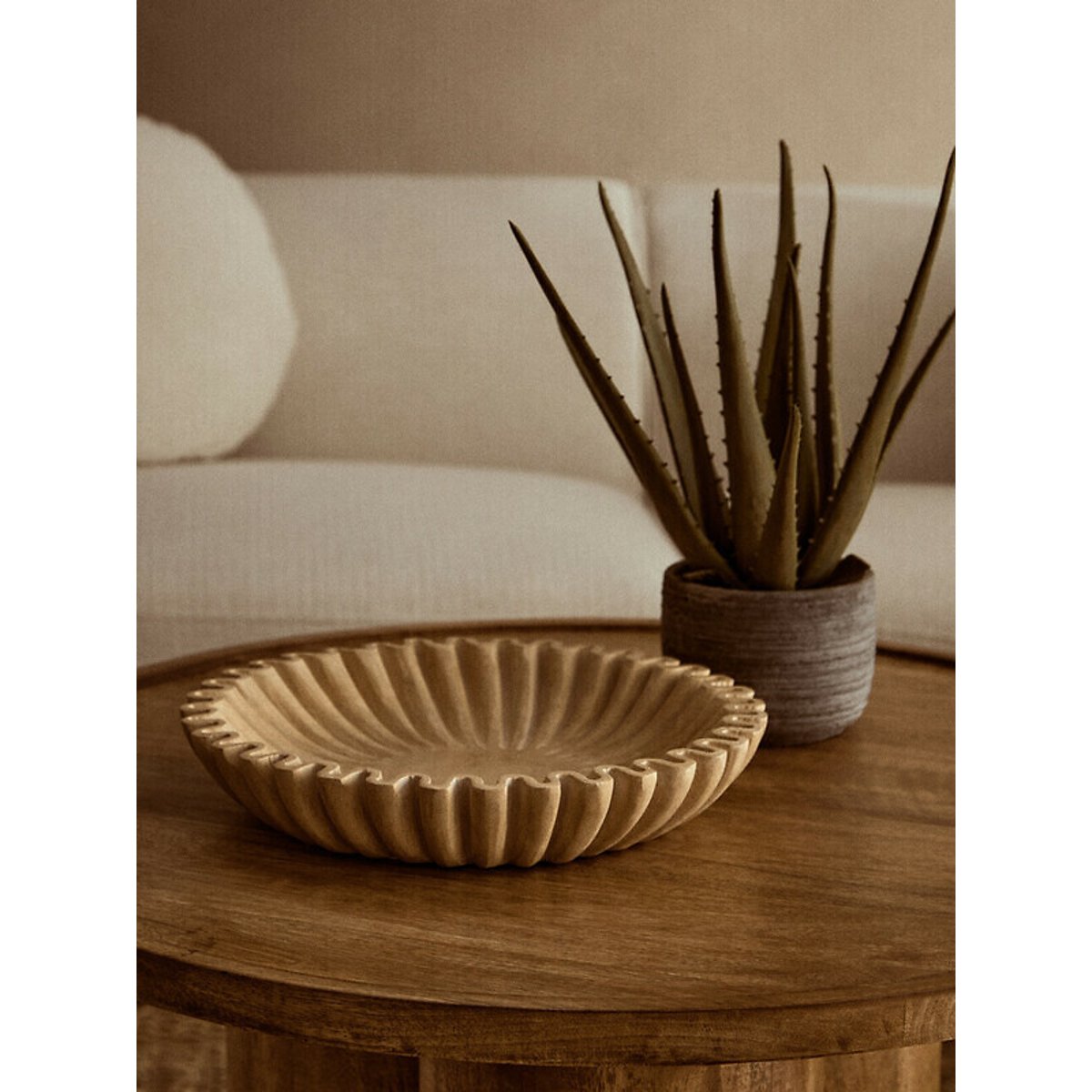 Large Decorative Fluted Marble Bowl in Ochre yellow, FIFTY FIVE SOUTH