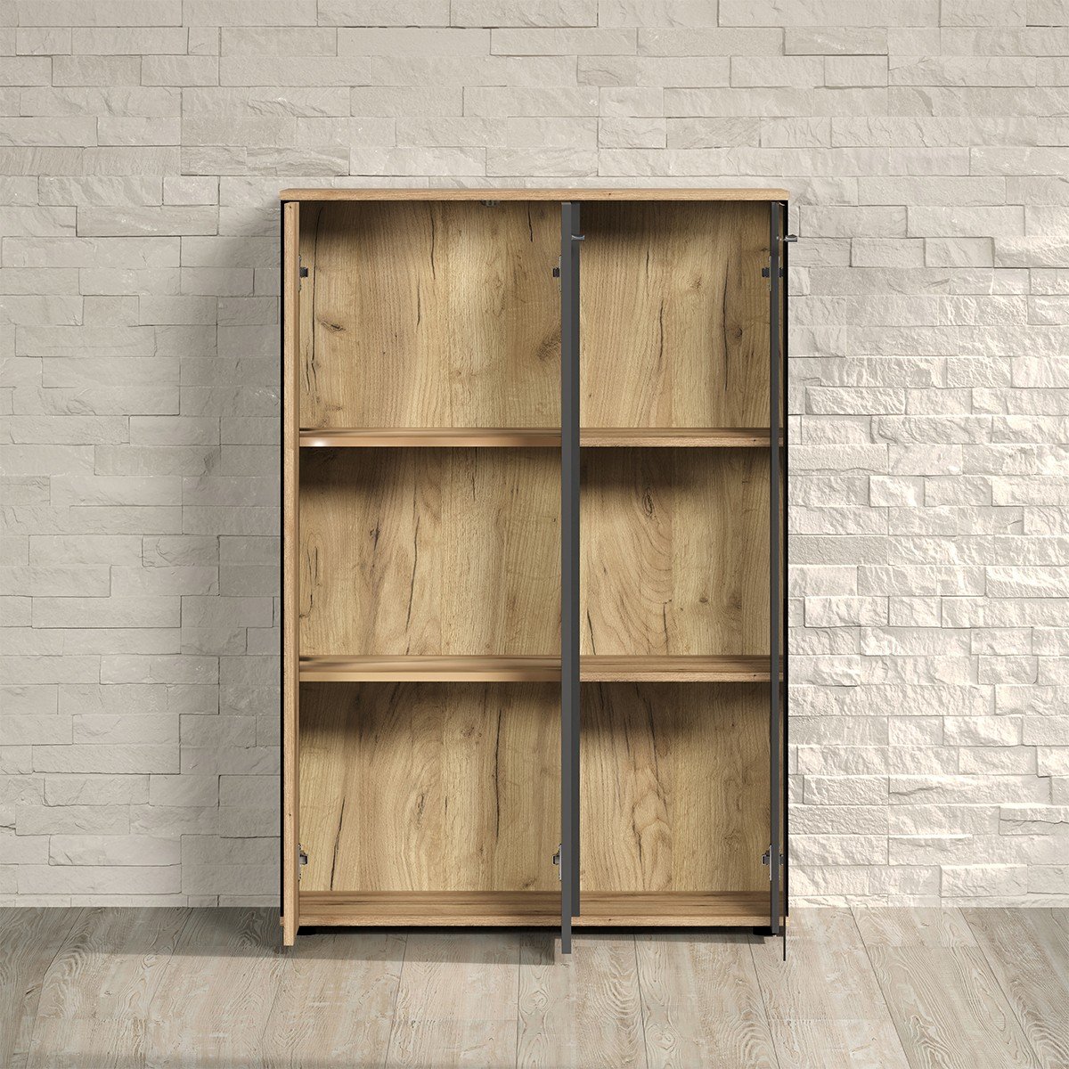 Rangement vitré 2 portes dont une avec verre trempé L90cm - Esteban gris anthracite, CALICOSY