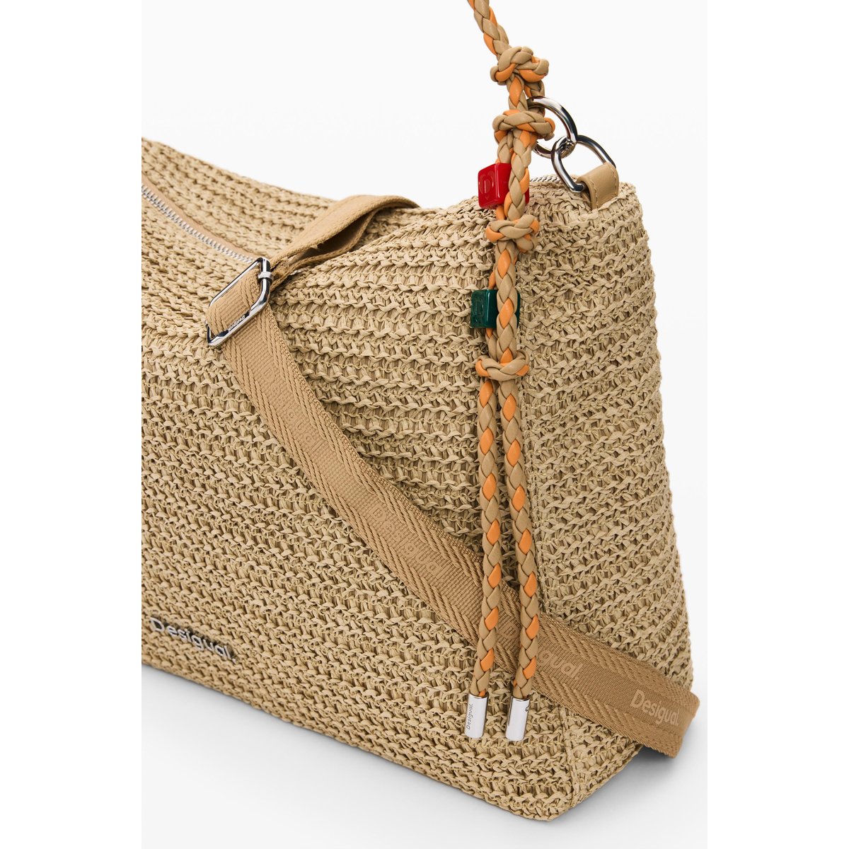 Grand sac en raphia charms blanc, DESIGUAL