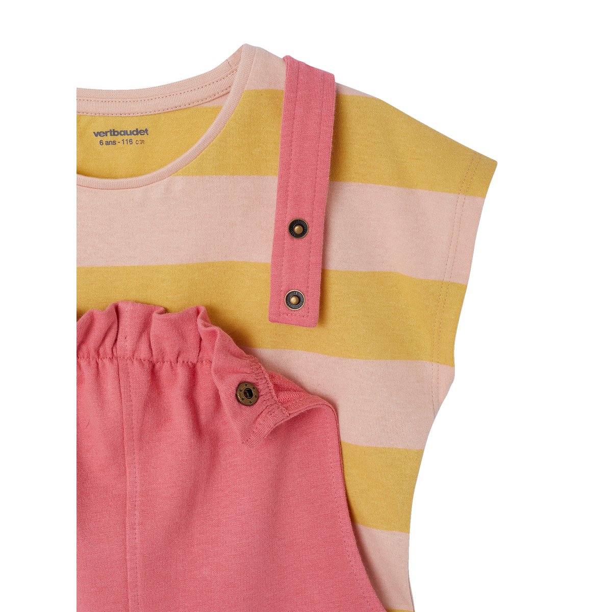 Ensemble t-shirt et salopette rose, VERTBAUDET