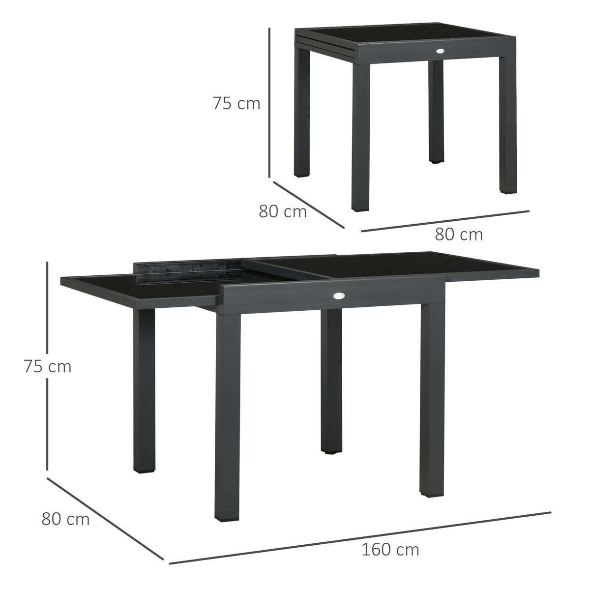 Table à manger d'extérieur extensible noir, OUTSUNNY