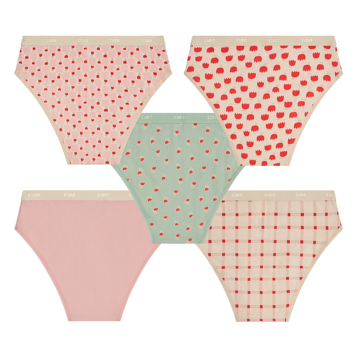 Lot de 5 culottes, POCKET, avec trousse vert + rose + imprimé, DIM