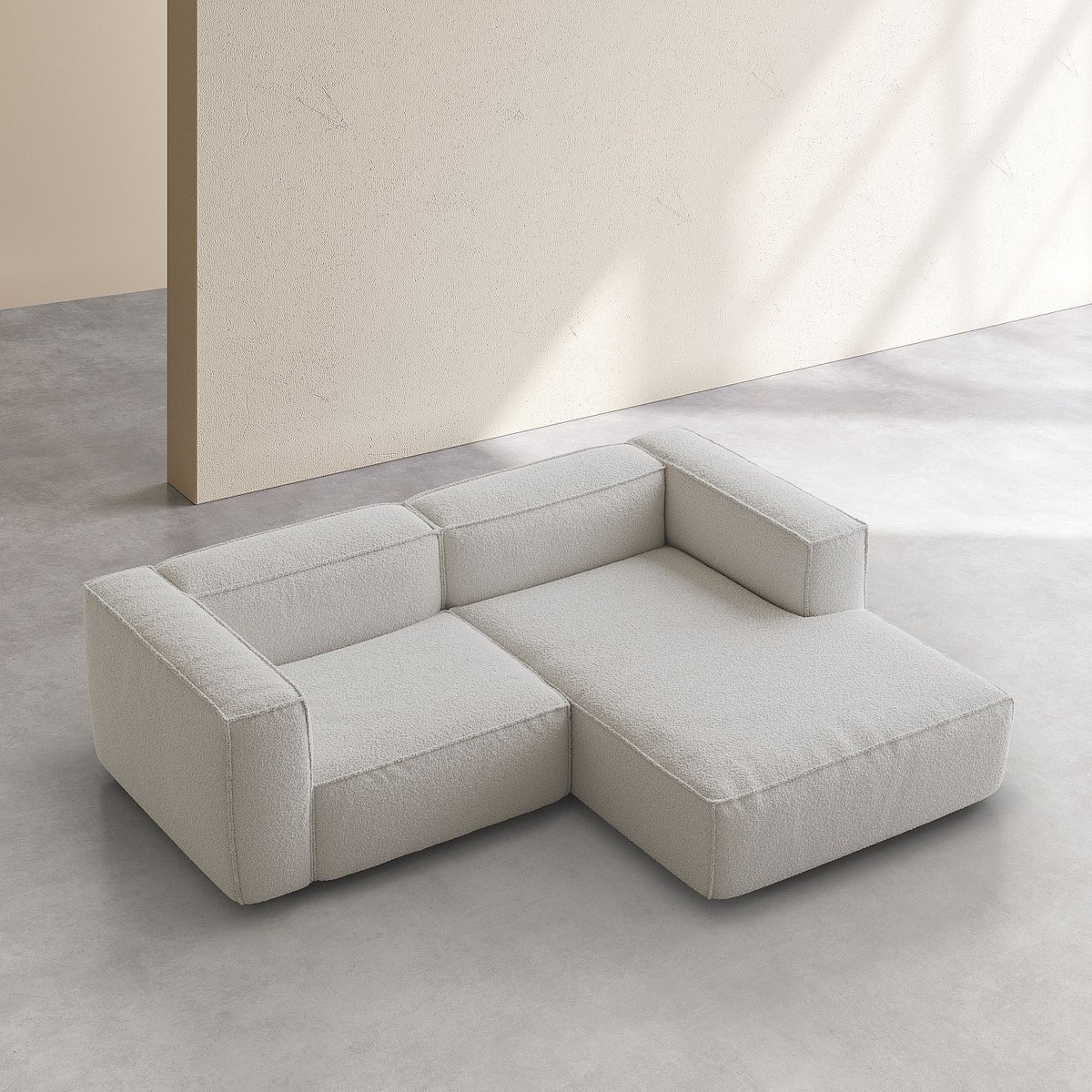 Canapé d'angle droit en tissu bouclette KUTI beige, HABITAT