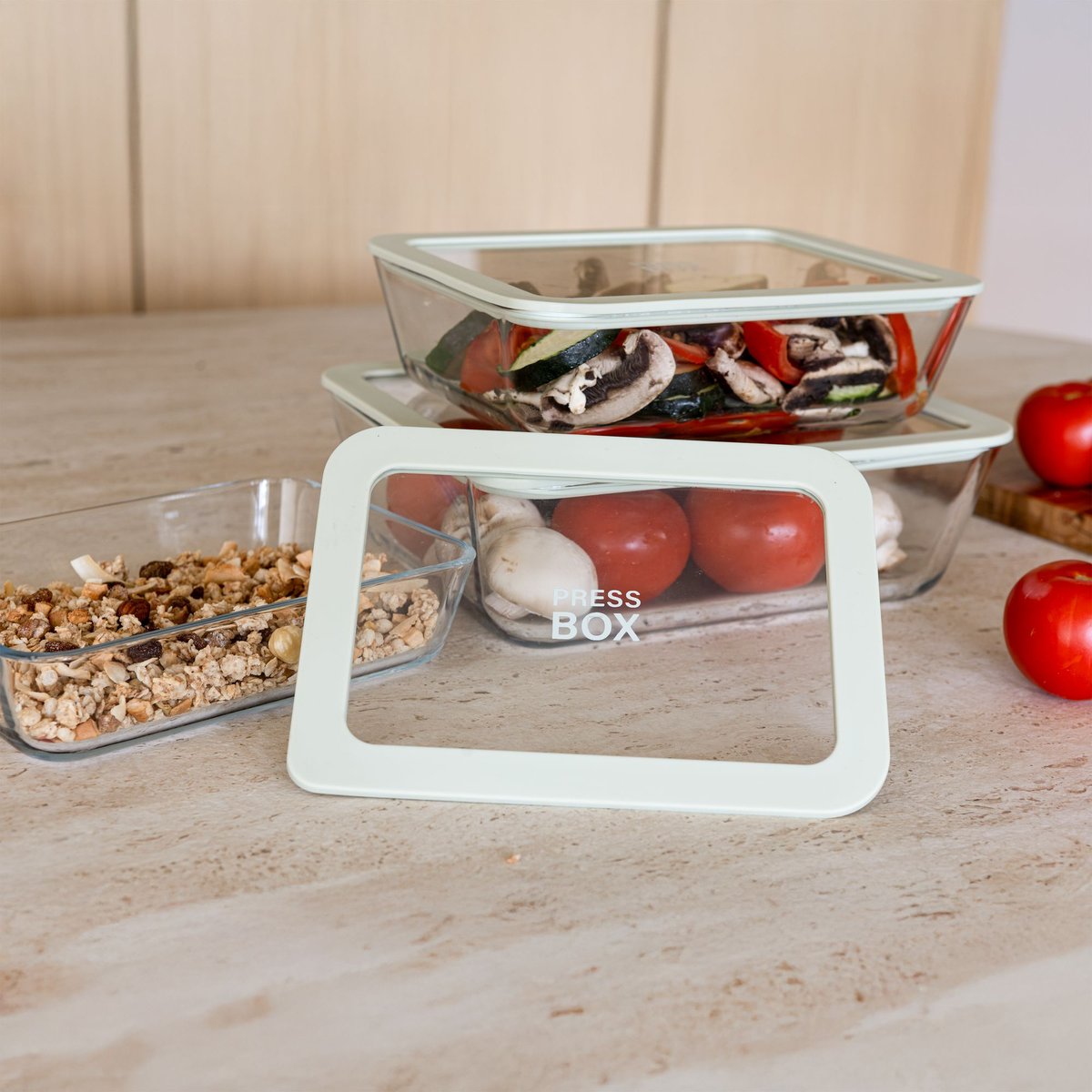 Boite hermétique rectangulaire en verre 1550ml, PRESSBOX céladon, MENASTYL