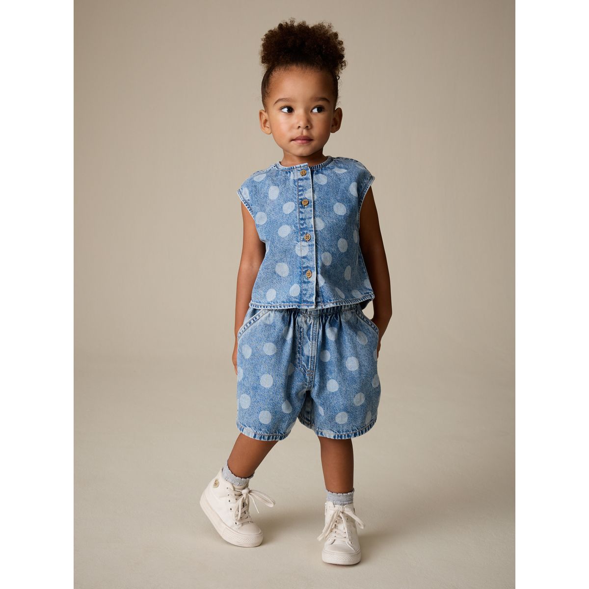 Ensemble gilet et short en jean à pois bleu moyen, NEXT