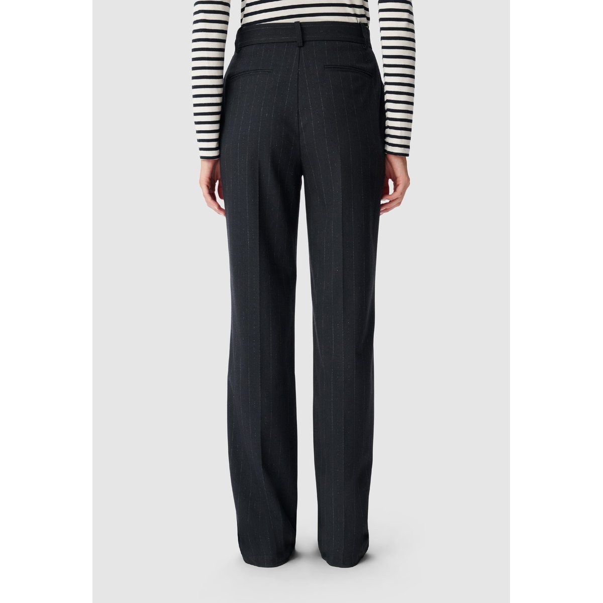 Pantalon de tailleur rayures fil textile bleu marine, IKKS