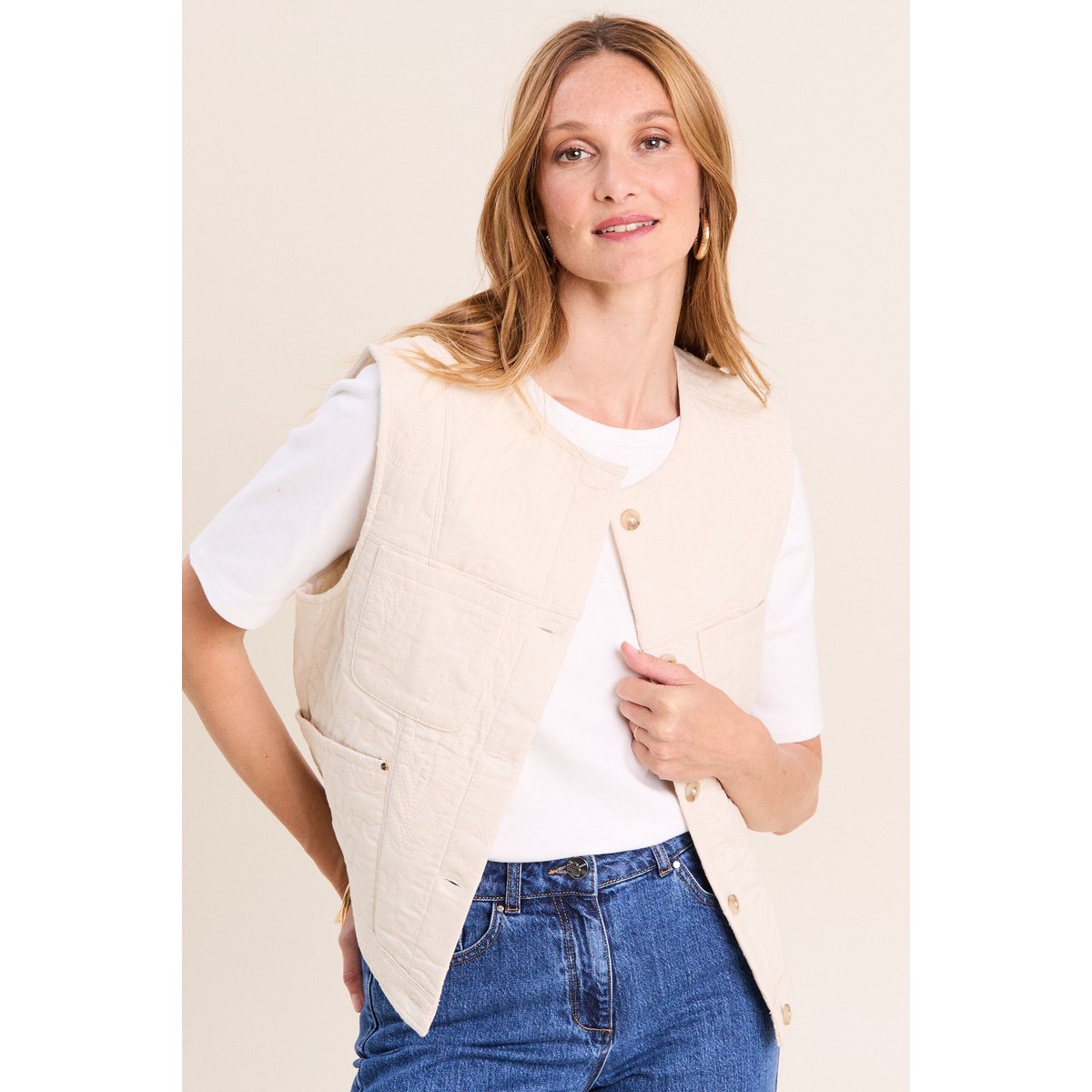 Gilet sans manches doublé coton ecru, BREAL