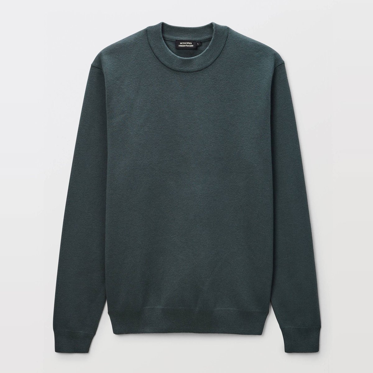 Pull col rond en mélange coton et cachemire paon, MONOPRIX