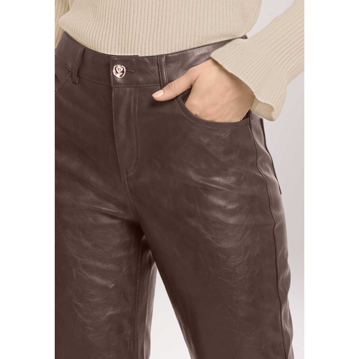 Pantalon en simili cuir à poches deep cognac, CARTOON