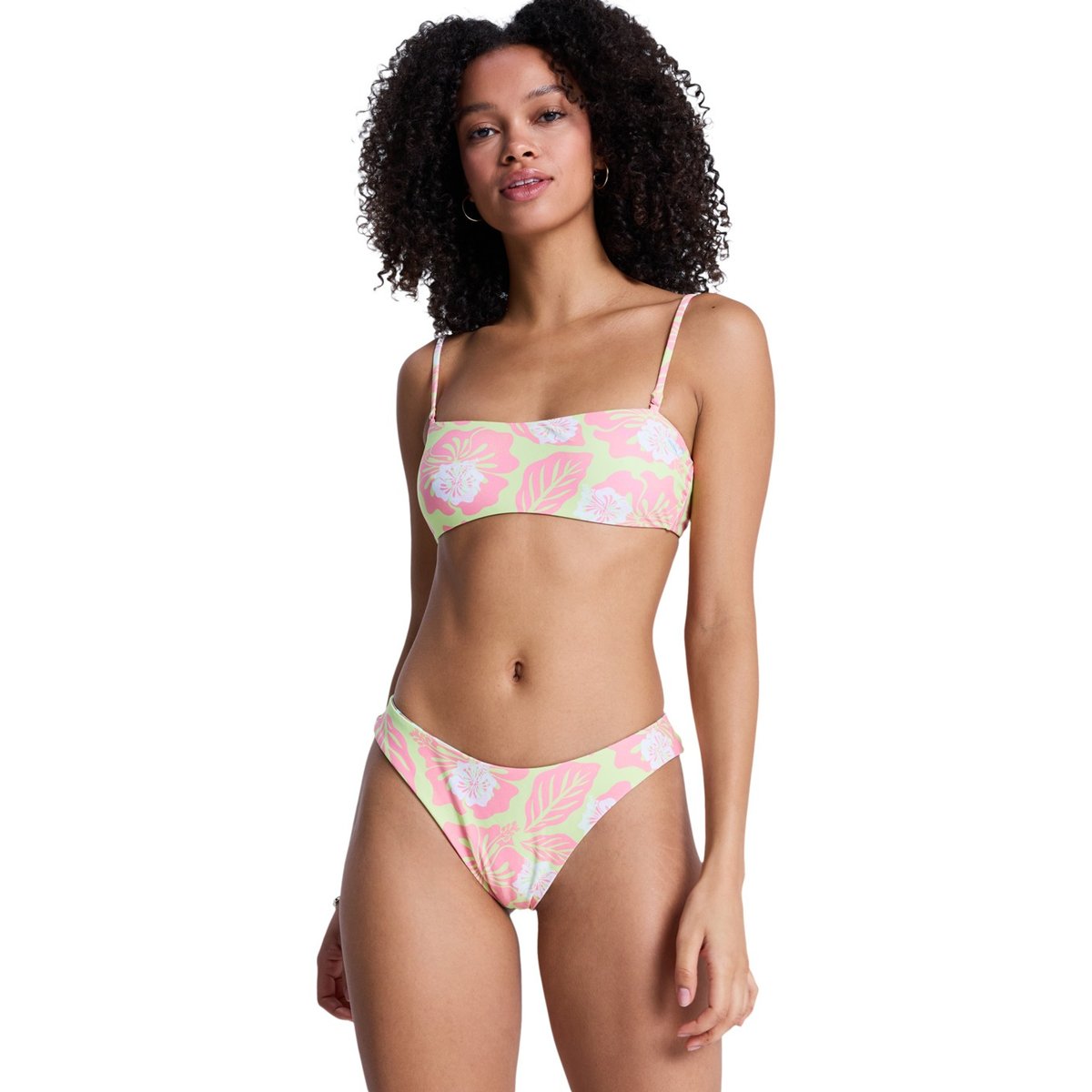 Bas de maillot de bain culotte bikini réversible HIBISCUS HYPE RV CHEEKY HIGH LEG. vert daiquiri green hibscus hype, ROXY