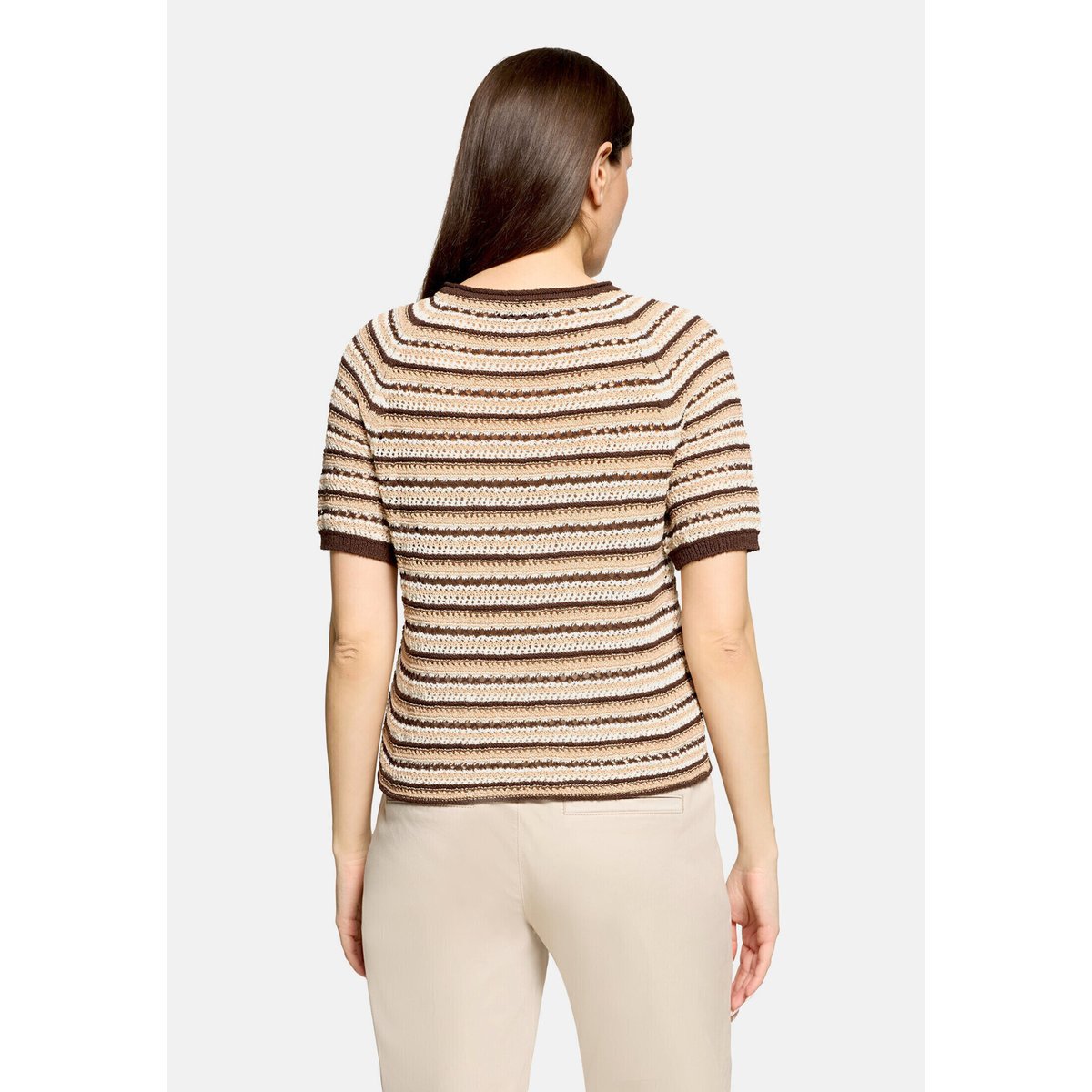 Pull-over en maille à encolure ronde brown/cream, CARTOON