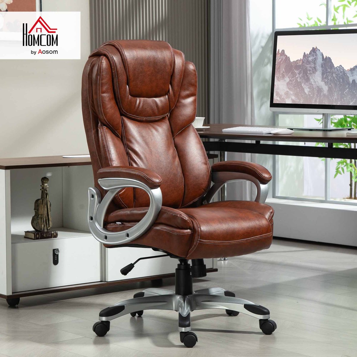 Chaise de bureau Revêtement synthétique marron, HOMCOM
