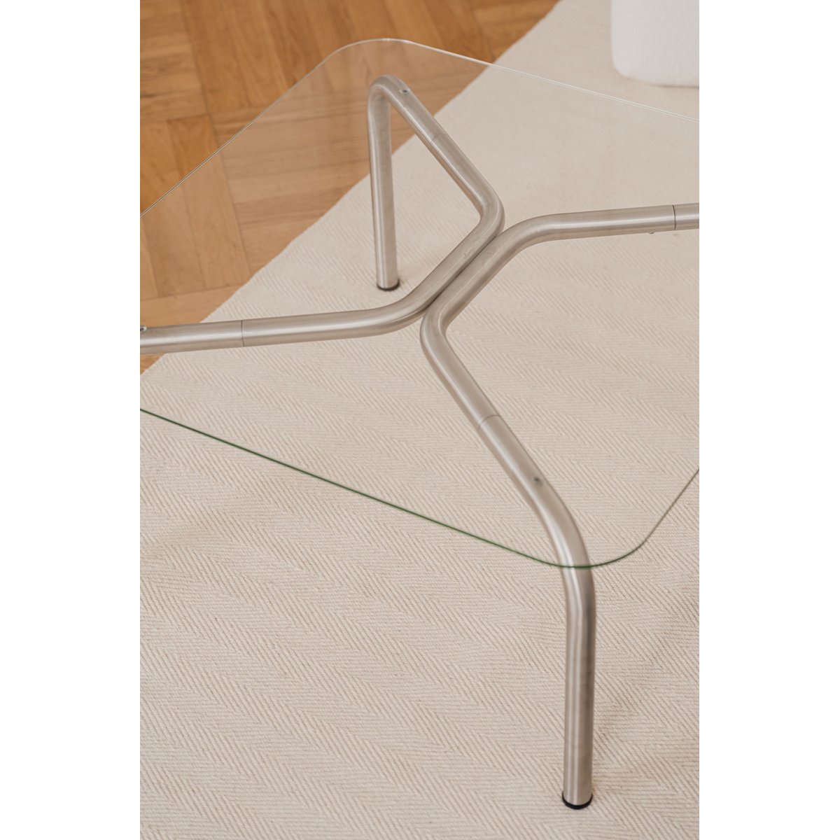 Table basse en acier brossé avec plateau en verre UKU acier &verre, NOO.MA