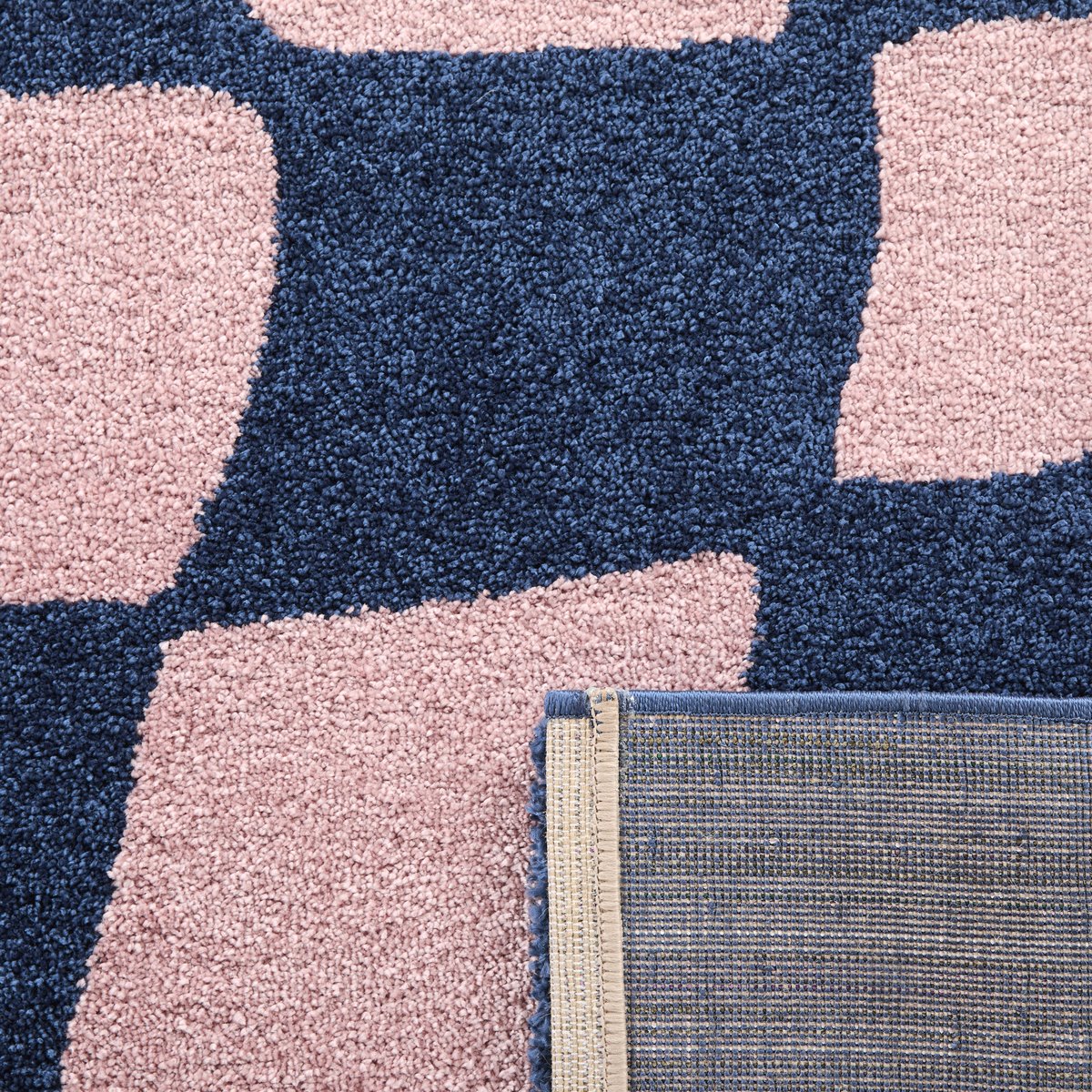 Tapis de salon vintage 70’s damier GROOVY bleu, NAZAR RUGS