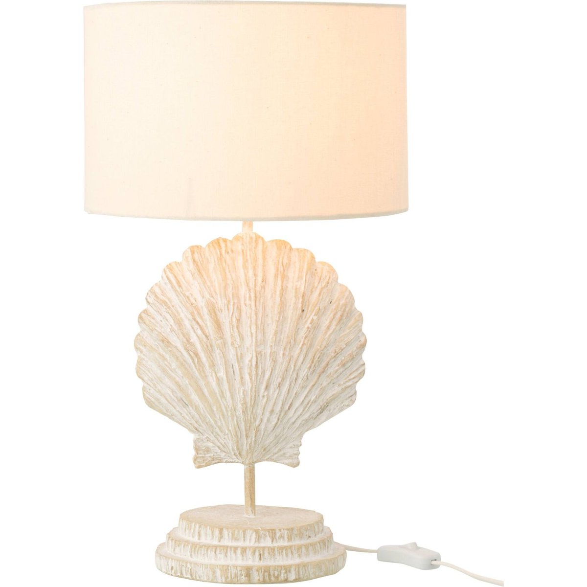 Lampe à poser forme coquillage en résine blanc et naturel, RECOLLECTION