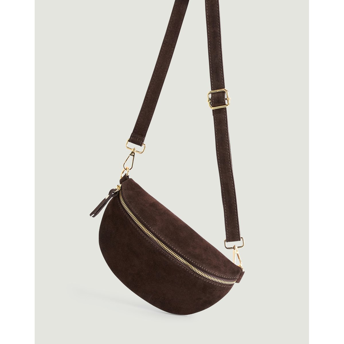 Sac banane Lila en cuir velours marron fonce, RODIER
