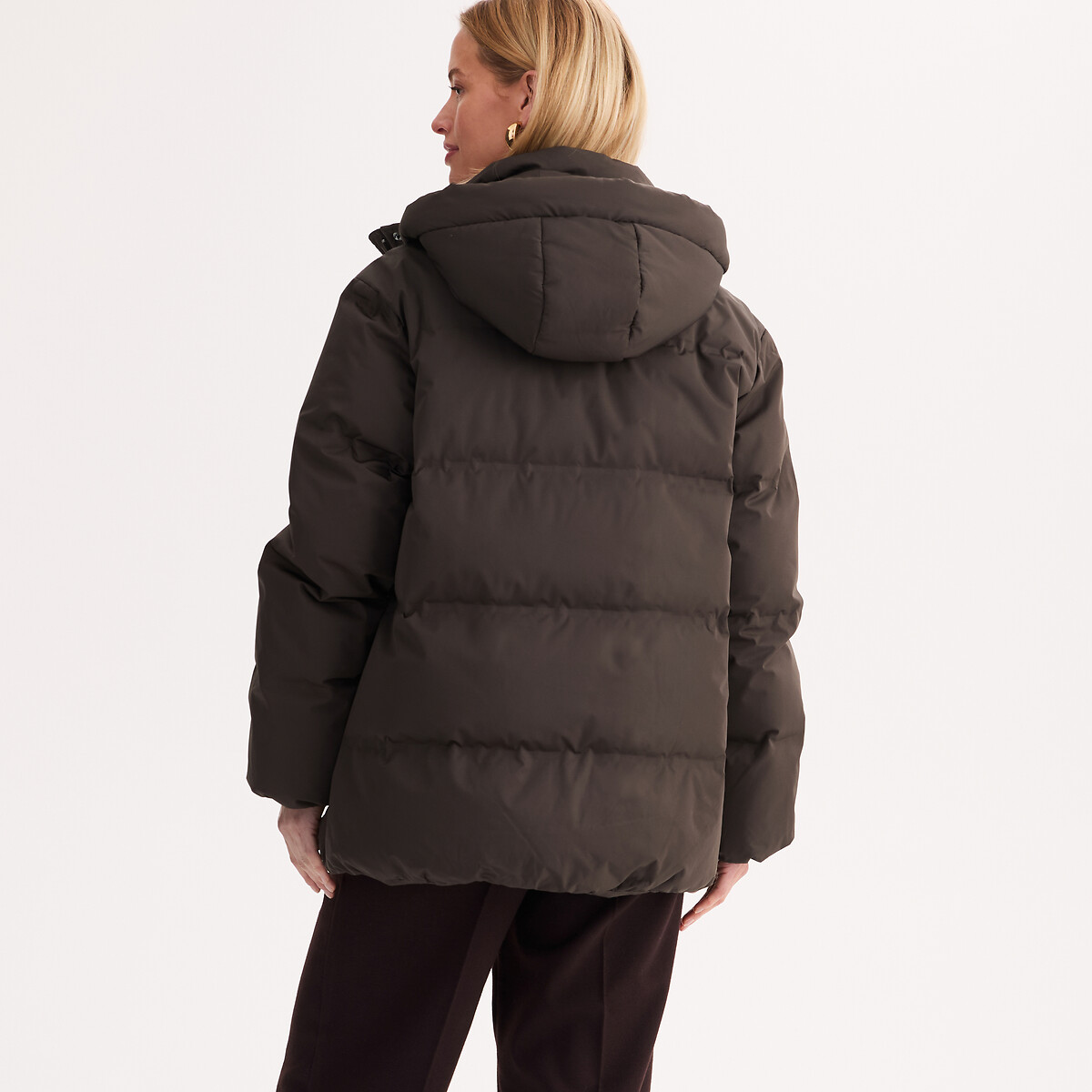 Doudoune courte matelassée, à capuche, rembourrage duvet et plumes, plein hiver marron, ANNE WEYBURN