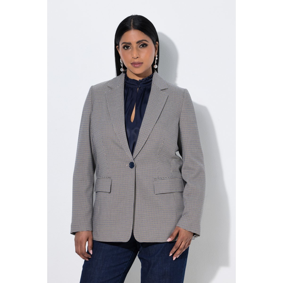 Blazer à carreaux, col à revers marine foncé, ULLA POPKEN