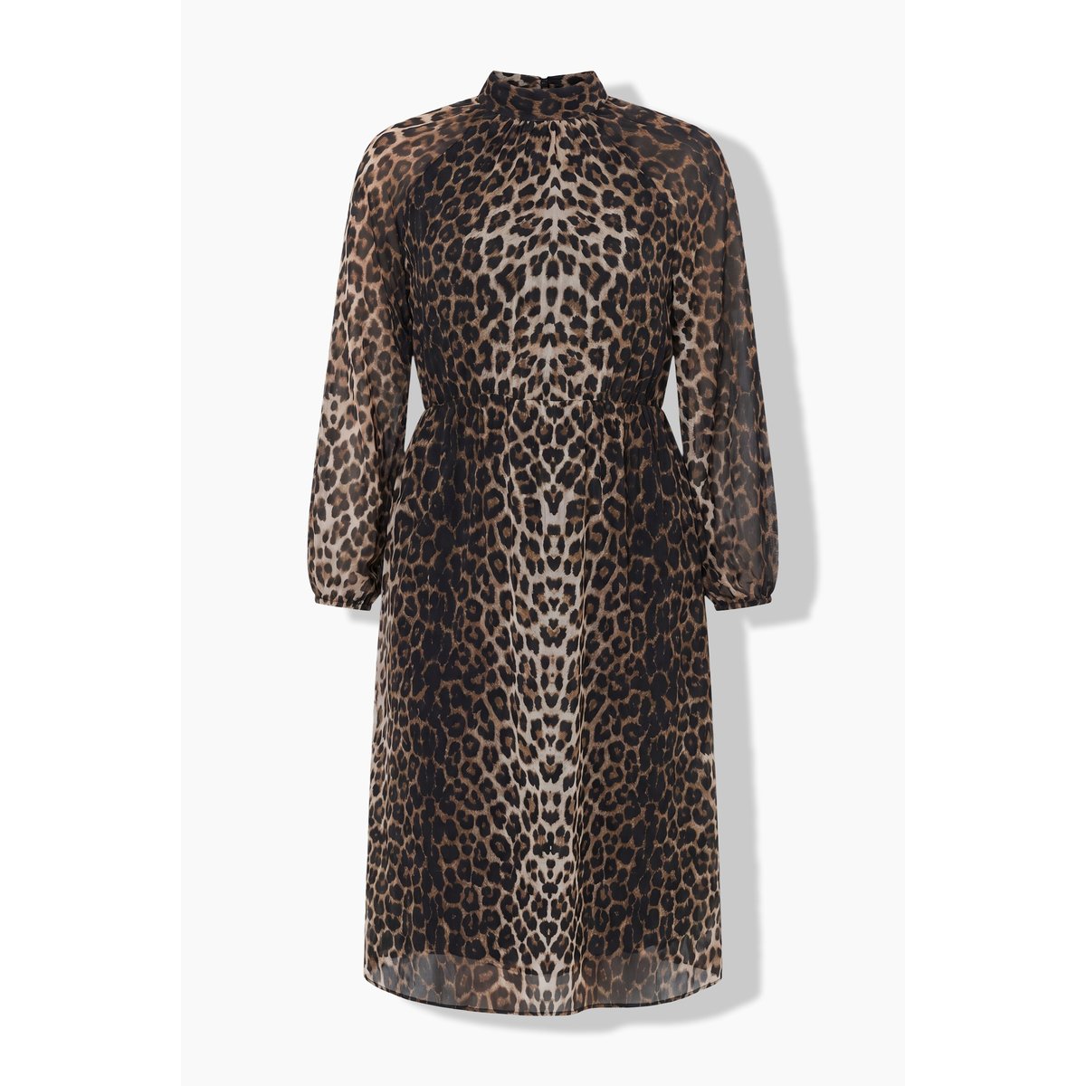 Robe midi motif léopard, coupe évasée chameau, ULLA POPKEN