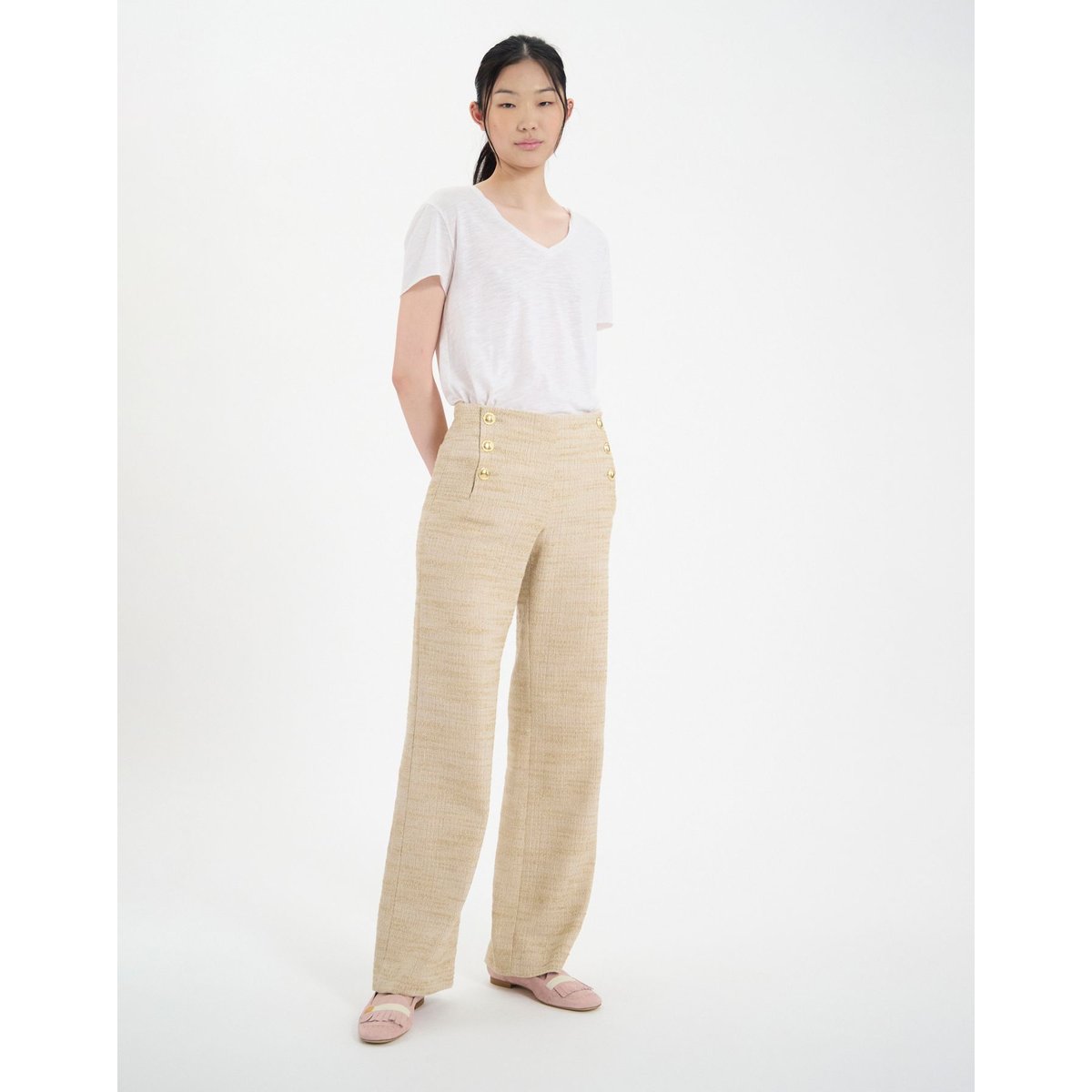Pantalon à pont Gabriel sable sand, INES DE LA FRESSANGE PARIS
