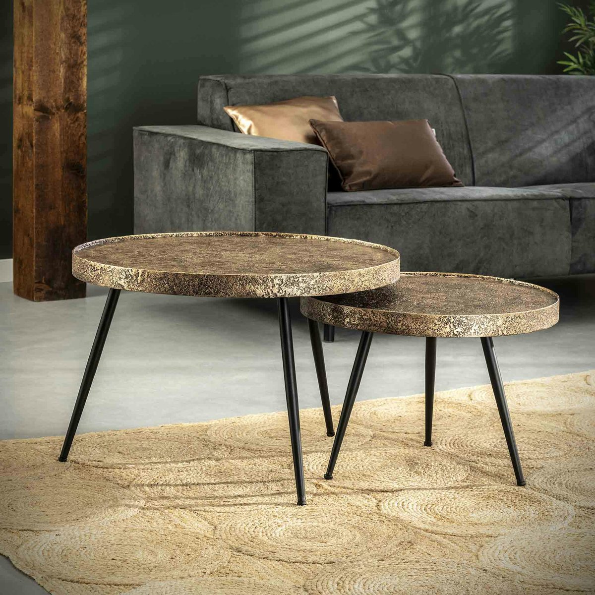 Table gigogne industrielle effet métal doré (lot de 2) doré, PIER IMPORT