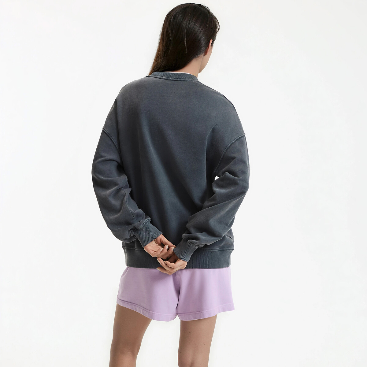 Sweater met tekst, losse pasvorm, ronde hals antraciet grijs, LA REDOUTE COLLECTIONS