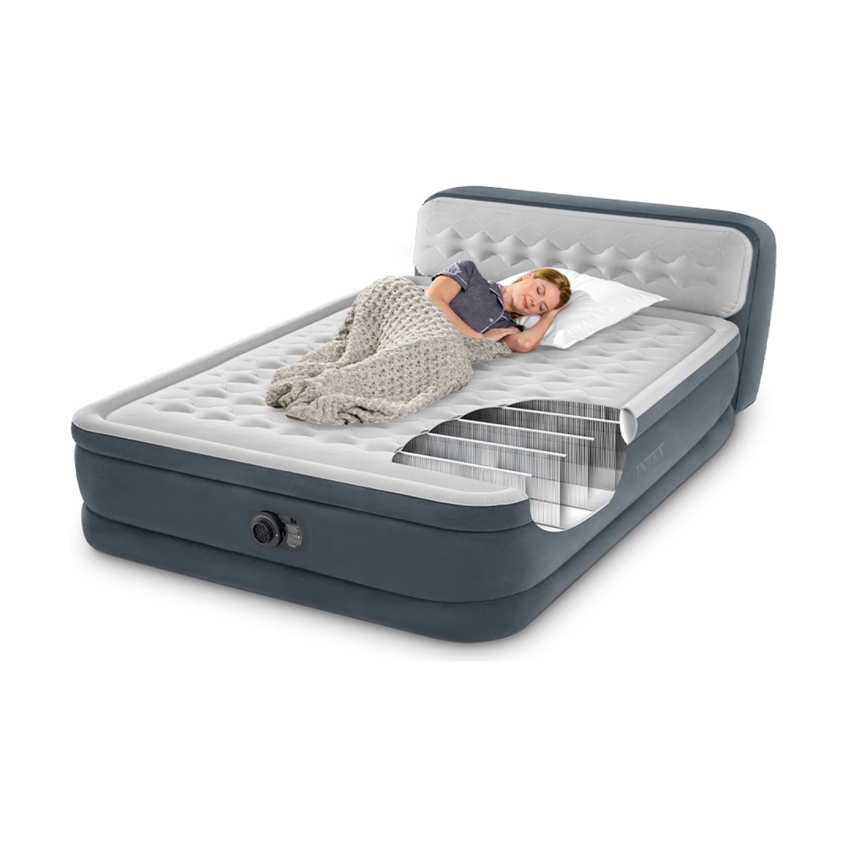 Matelas gonflable Ultra Plush Headboard gris, INTEX