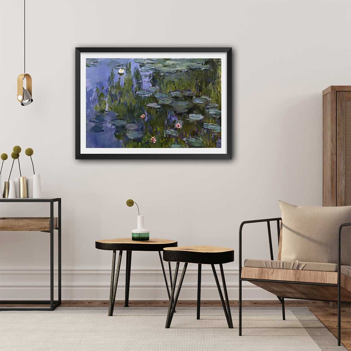Poster Les Nympheas Claude Monet affiche + cadre en bois - noir, HEXOA
