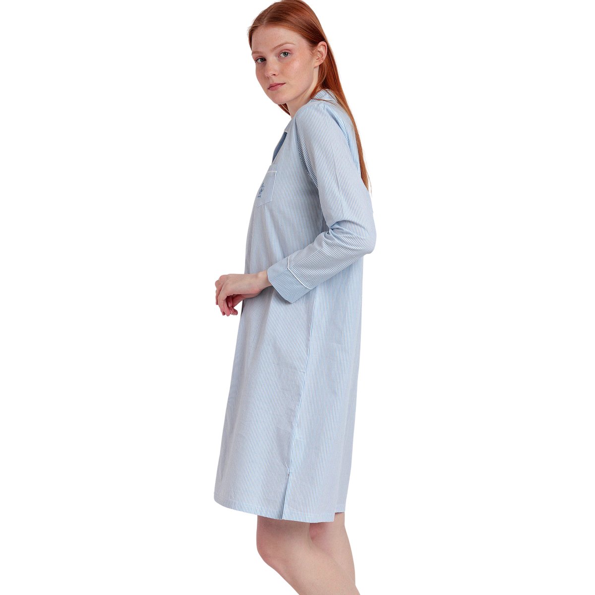 Chemise de nuit manches longues Stripes Home bleu, ADMAS