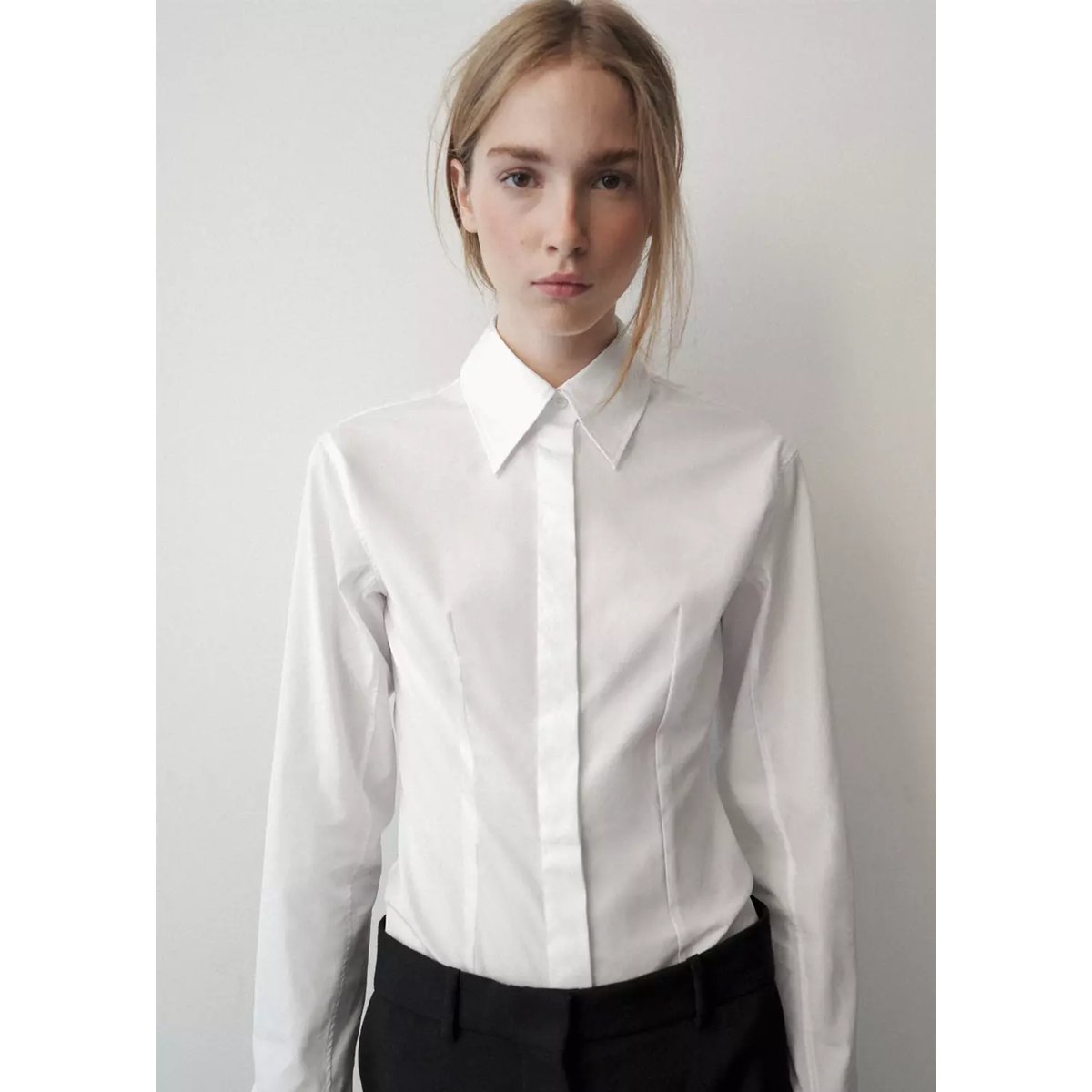 Chemise coton cintrée blanc, MANGO