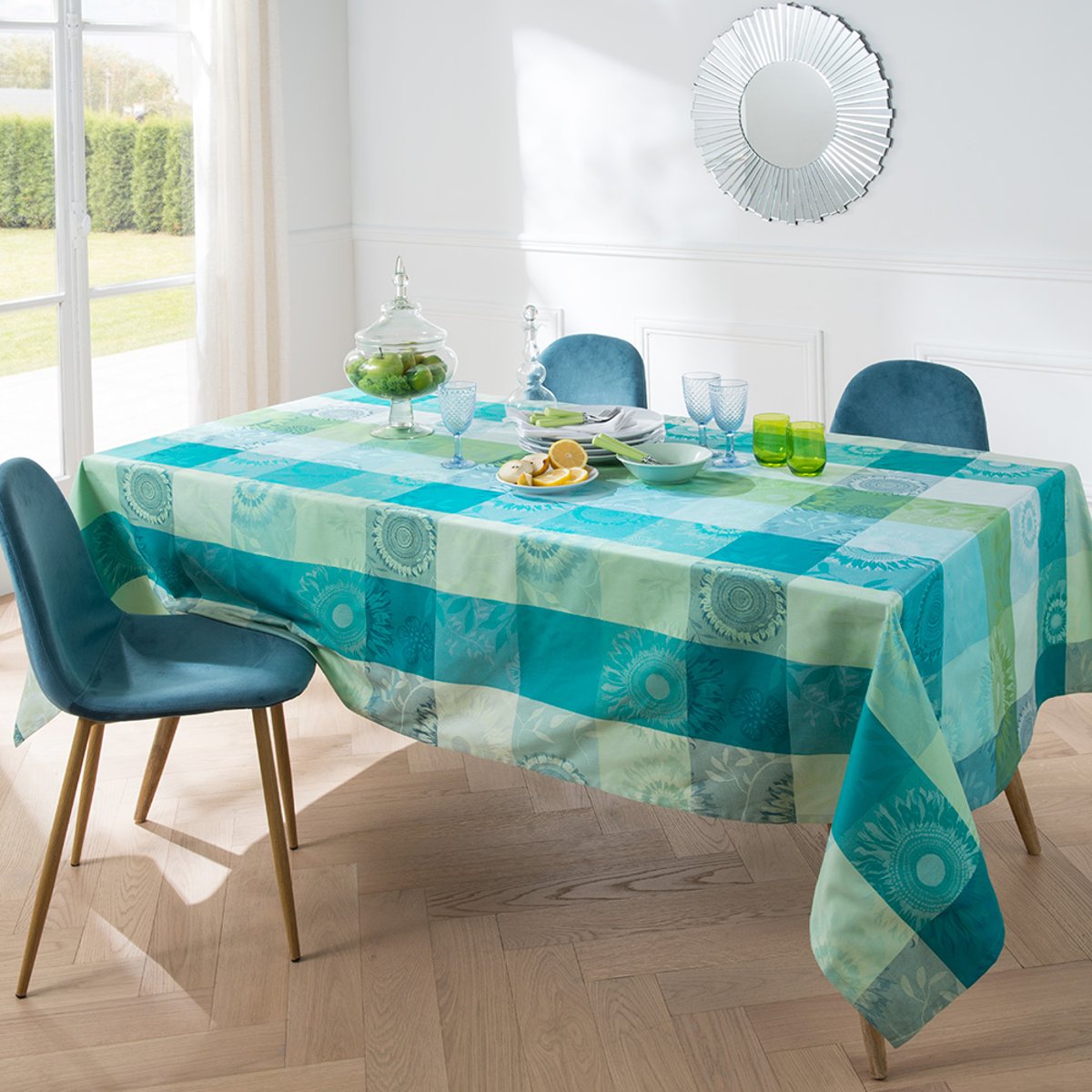 Chemin de table pur coton Mille tournesols chlorophylle, GARNIER THIEBAUT